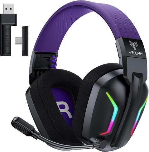 WESEARY Wireless Gaming Headset for PS5, PS4, PC, Switch & Mac, 20ms Ultra-Low Latency, 2.4GHz USB & Bluetooth 5.4 Gaming Headphones with Mic, 50H Battery Life, 3D Spatial Audio, Dynamic Lighting in Saudi Arabia