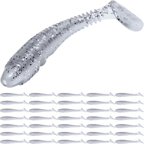 Pristis 35 pcs Paddle Tail Swimbaits, 3 inchs Fishing Soft Lures for Bass Crappie Walleye Trout, Durable Plastic Sinking Bait Swimmer Kit for Saltwater Freshwater Texas Carolina Fitness Rig in Saudi Arabia