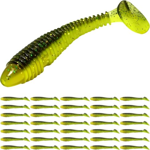 Pristis 35 pcs Paddle Tail Swimbaits, 3 inchs Fishing Soft Lures for Bass Crappie Walleye Trout, Durable Plastic Sinking Bait Swimmer Kit for Saltwater Freshwater Texas Carolina Fitness Rig in Saudi Arabia