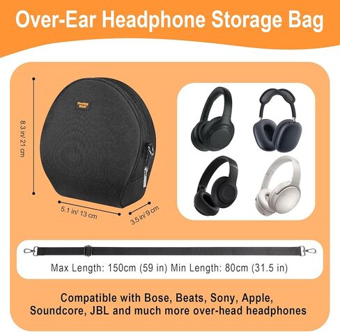 Desing Wish Portable Headphone Storage Bag with Shoulder Strap Universal Headset Pouch for Most Over-Ear Headphones Oxford Cloth Soft Headphone Case Headset Travel Carrying Pouch (Black) in Saudi Arabia