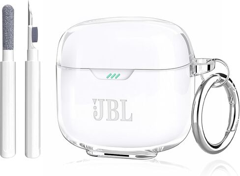 for JBL Tune Flex Earbuds Case Clear,Full Protective Soft Transparent TPU Skin for JBL Tune Flex Case Cover,Shockproof Headphone Accessories with Carabiner and Cleaning Pen-Clear in Saudi Arabia