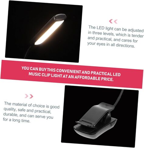 مشبك مصباح قراءة LED قابل لإعادة الشحن من Homoyoyo، مصباح حامل موسيقى البيانو مع مشبك بجانب السرير، مصباح سطوع قابل للتعديل متعدد الوظائف للقراءة ونتائج الموسيقى in Saudi Arabia