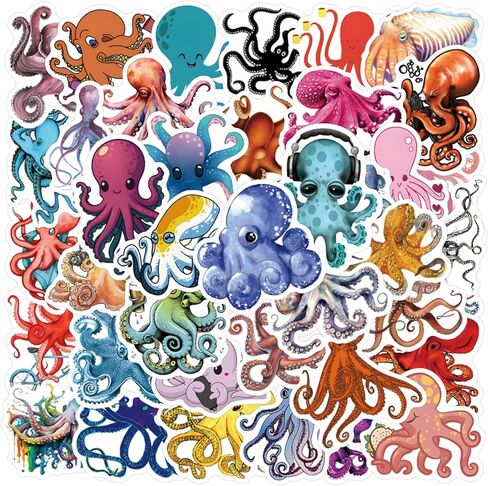 55 Pcs Octopus Stickers Pack for Kids Teens Adults, Oceans Theme Stickers Waterproof Vinyl Stickers and Decals for Water Bottles Skateboard Car Bike Phone Case Laptop in Saudi Arabia