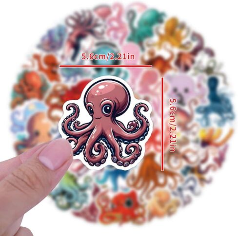 55 Pcs Octopus Stickers Pack for Kids Teens Adults, Oceans Theme Stickers Waterproof Vinyl Stickers and Decals for Water Bottles Skateboard Car Bike Phone Case Laptop in Saudi Arabia