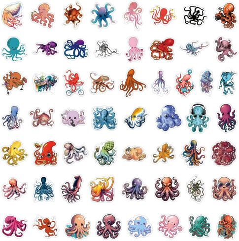 55 Pcs Octopus Stickers Pack for Kids Teens Adults, Oceans Theme Stickers Waterproof Vinyl Stickers and Decals for Water Bottles Skateboard Car Bike Phone Case Laptop in Saudi Arabia