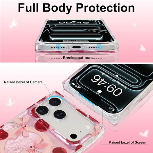 حافظة Gukalong المغناطيسية لهاتف iPhone 17 Pro Max مقاس 6.9 بوصة (متوافقة مع MagSafe) غطاء هاتف وردي اللون الكرز والأقواس بزوايا معززة شديدة التحمل مضادة للصدمات ومضادة للخدش للنساء in Saudi Arabia