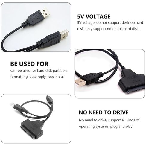 قطعتان من كابلات محول القرص الصلب الخارجي ATA إلى USB 3.0، خط بيانات محول محرك الأقراص SSD مقاس 2.5 بوصة مع مصدر طاقة USB لتوسيع تخزين الكمبيوتر المحمول وسطح المكتب in Kuwait