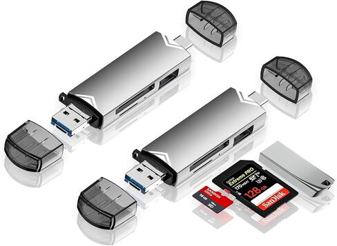 قارئ بطاقة SD 2 حزمة، محول بطاقة SD بفتحتين USB C إلى Micro SD، قارئ بطاقة الذاكرة لـ SD/Micro SD/SDHC/SDXC، متوافق مع MacBook Pro/Air، iPad، iPhone، Galaxy، Chromebook، Android in Kuwait