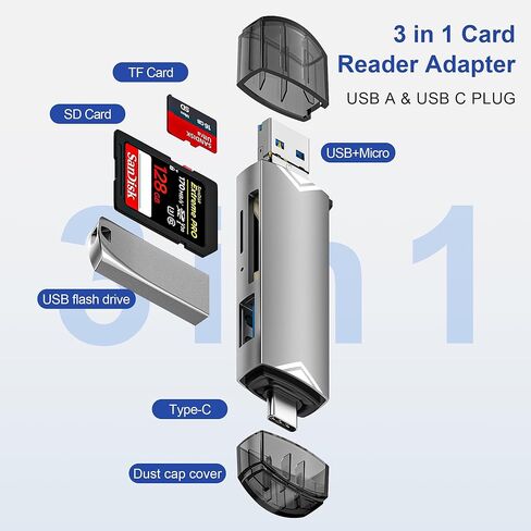 قارئ بطاقة SD 2 حزمة، محول بطاقة SD بفتحتين USB C إلى Micro SD، قارئ بطاقة الذاكرة لـ SD/Micro SD/SDHC/SDXC، متوافق مع MacBook Pro/Air، iPad، iPhone، Galaxy، Chromebook، Android in Kuwait