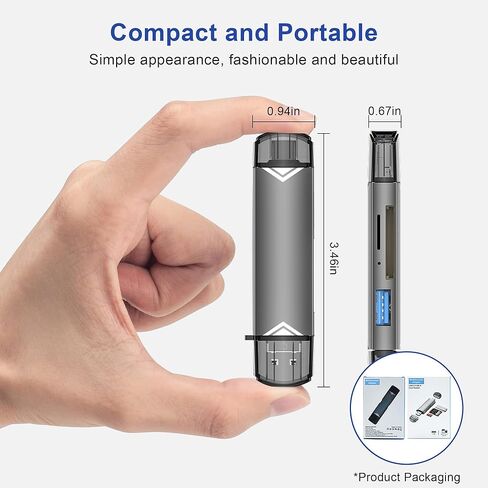 قارئ بطاقة SD 2 حزمة، محول بطاقة SD بفتحتين USB C إلى Micro SD، قارئ بطاقة الذاكرة لـ SD/Micro SD/SDHC/SDXC، متوافق مع MacBook Pro/Air، iPad، iPhone، Galaxy، Chromebook، Android in Kuwait