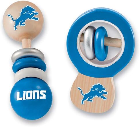 مجموعة خشخيشة للأطفال من ماستربيسز NFL Detroit Lions من الخشب الطبيعي، غير سام، خالية من البيسفينول والفثالات والفورمالدهيد، قطعتين in Kuwait