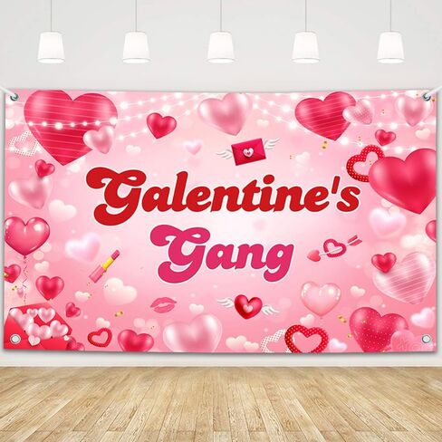 لافتة خلفية لعصابة MEHOFOND Galentine، لافتة خلفية لعيد جالنتين السعيد للفتيات والسيدات في عيد الحب ومستلزمات تزيين حفلات عيد الحب دعائم كشك الصور 6 × 3.6 قدم in Saudi Arabia