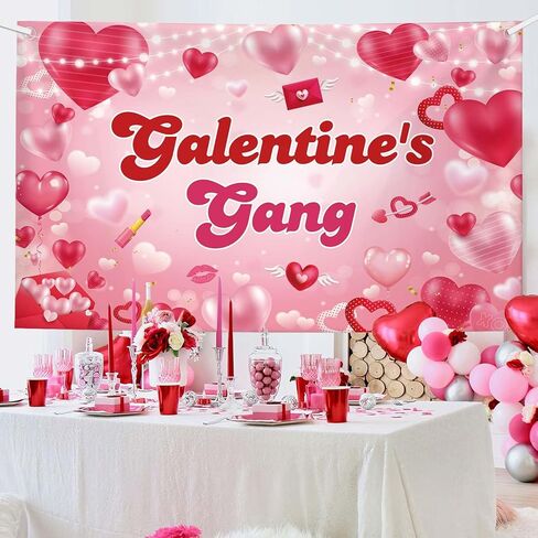 لافتة خلفية لعصابة MEHOFOND Galentine، لافتة خلفية لعيد جالنتين السعيد للفتيات والسيدات في عيد الحب ومستلزمات تزيين حفلات عيد الحب دعائم كشك الصور 6 × 3.6 قدم in Saudi Arabia