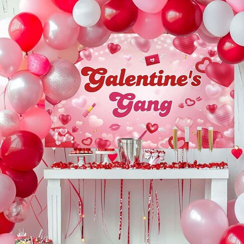 لافتة خلفية لعصابة MEHOFOND Galentine، لافتة خلفية لعيد جالنتين السعيد للفتيات والسيدات في عيد الحب ومستلزمات تزيين حفلات عيد الحب دعائم كشك الصور 6 × 3.6 قدم in Saudi Arabia