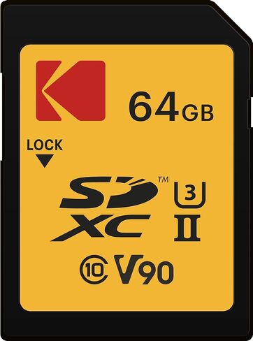 بطاقة ذاكرة Kodak 128GB UHS-II U3 ​​V90 Ultra Pro SDXC - سرعة قراءة تصل إلى 3000 ميجابايت/ثانية وبطاقة ذاكرة 64 جيجابايت UHS-II U3 ​​V90 Ultra Pro SDXC - سرعة قراءة تصل إلى 300 ميجابايت/ثانية وسرعة كتابة 270 ميجابايت/ثانية in Kuwait