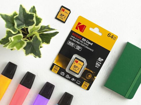 بطاقة ذاكرة Kodak 128GB UHS-II U3 ​​V90 Ultra Pro SDXC - سرعة قراءة تصل إلى 3000 ميجابايت/ثانية وبطاقة ذاكرة 64 جيجابايت UHS-II U3 ​​V90 Ultra Pro SDXC - سرعة قراءة تصل إلى 300 ميجابايت/ثانية وسرعة كتابة 270 ميجابايت/ثانية in Kuwait