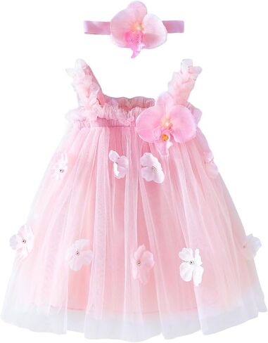 Baby Girls Tutu Dress Flower Tulle Dresses 1st Birthday Outfit Princess Wedding Dress Baby Clothes Gift with Headband in Saudi Arabia