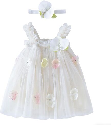 Baby Girls Tutu Dress Flower Tulle Dresses 1st Birthday Outfit Princess Wedding Dress Baby Clothes Gift with Headband in Saudi Arabia