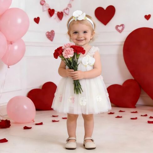 Baby Girls Tutu Dress Flower Tulle Dresses 1st Birthday Outfit Princess Wedding Dress Baby Clothes Gift with Headband in Saudi Arabia