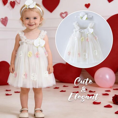 Baby Girls Tutu Dress Flower Tulle Dresses 1st Birthday Outfit Princess Wedding Dress Baby Clothes Gift with Headband in Saudi Arabia