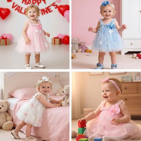 Baby Girls Tutu Dress Flower Tulle Dresses 1st Birthday Outfit Princess Wedding Dress Baby Clothes Gift with Headband in Saudi Arabia
