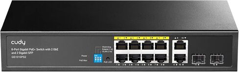 Cudy 8 Gigabit Ethernet Unmanaged PoE+ Switch, 120W, 8 Gigabit PoE+, 2 SFP, 2 Uplink Ports, VLAN/ Extend Mode, 802.3af/at, GS1010PS2 in Saudi Arabia