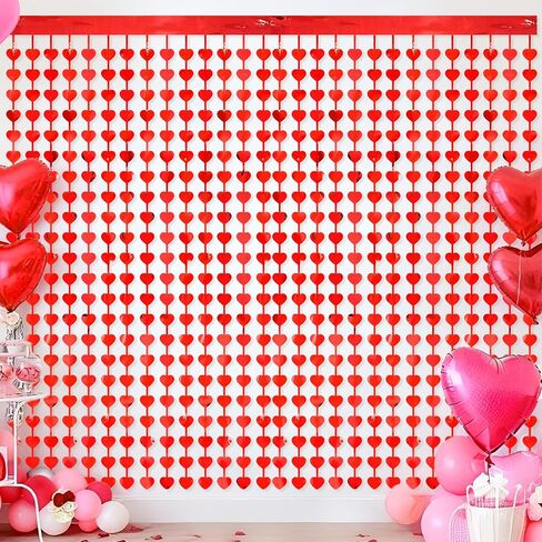 Valentines Day Decorations 3 Pack Red Heart Backdrop Valentine's Day Party Wall Decor Shower Curtains Streamers Favors Supplies Galentine Wedding Engagement Birthday Baby Shower Bedroom Photo Props in Saudi Arabia