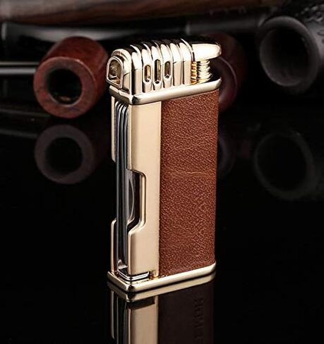 KATZONE® Leather Tobacco Pipe Lighter & Czech Tool - All in One - Soft Flame (Light Brown) in Saudi Arabia