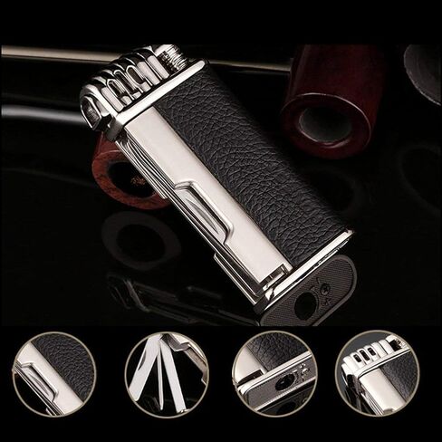 KATZONE® Leather Tobacco Pipe Lighter & Czech Tool - All in One - Soft Flame (Light Brown) in Saudi Arabia