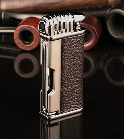 KATZONE® Leather Tobacco Pipe Lighter & Czech Tool - All in One - Soft Flame (Light Brown) in Saudi Arabia