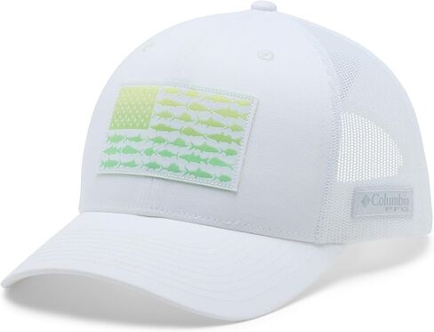 قبعة كولومبيا للجنسين من الجنسين PFG Fish Flag Mesh Snap Back Hat، أبيض/علم السمكة، مقاس واحد in Kuwait