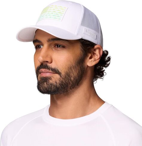 قبعة كولومبيا للجنسين من الجنسين PFG Fish Flag Mesh Snap Back Hat، أبيض/علم السمكة، مقاس واحد in Kuwait