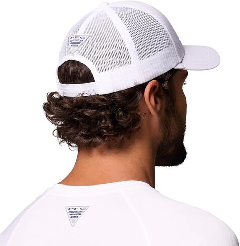 قبعة كولومبيا للجنسين من الجنسين PFG Fish Flag Mesh Snap Back Hat، أبيض/علم السمكة، مقاس واحد in Kuwait