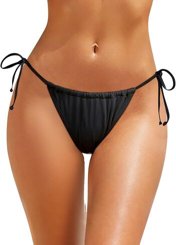 Holipick Black Cheeky String Bikini Bottoms Adjustable Coverage Tie Side Swimsuit Bottom Low Waist Bathing Suit Bottom M in Saudi Arabia
