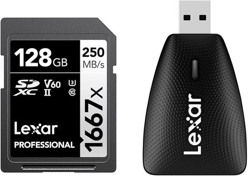 بطاقة ذاكرة Lexar Silver Series Professional 1667x 128GB UHS-II SDXC، حزمة مع قارئ USB 3.1 متعدد البطاقات 2 في 1 in Saudi Arabia
