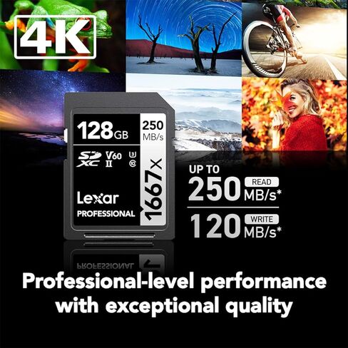 بطاقة ذاكرة Lexar Silver Series Professional 1667x 128GB UHS-II SDXC، حزمة مع قارئ USB 3.1 متعدد البطاقات 2 في 1 in Saudi Arabia