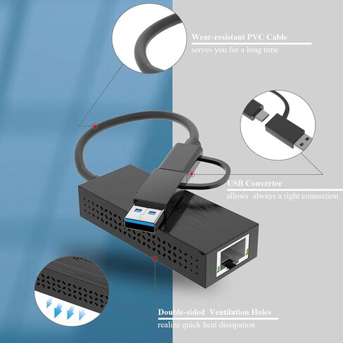 USB C to Ethernet Adapter, 2.5Gbps RJ45 Network Adapter with USB A Converter and LED Indicator, for 7 8 10 and OS X 10.6 or Later in Saudi Arabia