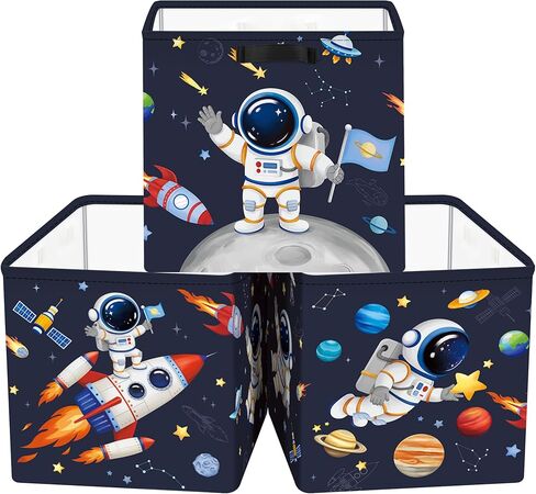 Clastyle Pink Cosmic Space Rocket Kid Storage Basket Set Astronaut Star Foldable Closet Clothes Organizer Nursery Toddler Toy Bin Girl Book Shelf Basket in Saudi Arabia