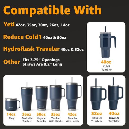 Jmoe USA 42oz، 35oz، 30oz، 26oz غطاء بديل من القش لـ Yeti Rambler بمقبض | يناسب تقليل الأكواب بوزن 40oz | تناسب قارورة هيدروفولسك ترافيلير بوزن 32 أونصة و40 أونصة | ملحق مانع للتسرب 2 في 1 (عبوة واحدة) in Saudi Arabia