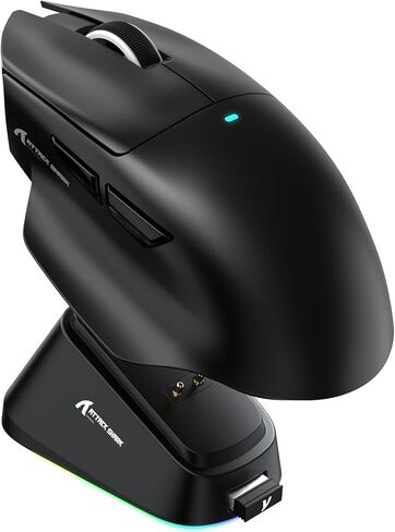 ماوس ألعاب لاسلكي ATTACK SHARK V6 مع قاعدة شحن RGB ومستشعر 25K DPI PAW3311، ماوس كمبيوتر ثلاثي الوضع 1K، محرك AI قائم على السحابة لبطارية 500 مللي أمبير في الساعة لنظام Win/Mac، أسود in Saudi Arabia