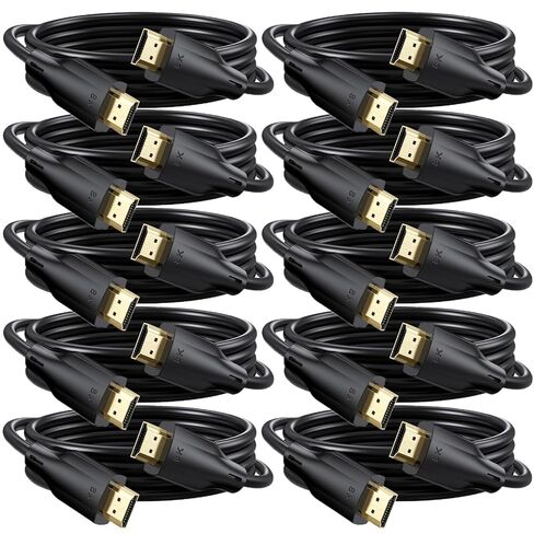 8K HDMI Cable 10 Pack 10 FT, 48Gbps HDMI 2.1 Cable Support 8K@60Hz, 4K@120Hz, HDR10+, eARC, 3D, Dolby Compatible with Monitor, HDTV, Projector, Soundbar, Laptop, PS5/PS4, Xbox in Kuwait