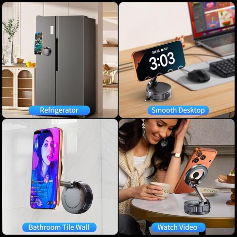 حامل هاتف مغناطيسي للسيارة MagSafe، حامل هاتف مغناطيسي قابل للطي للسيارة، حامل هاتف مغناطيسي للسيارة بكوب شفط قابل للتعديل 360 درجة، ملحقات السيارة لهاتف iPhone 17 16 15 14 13 Samsung جميع الهواتف، أسود in Kuwait