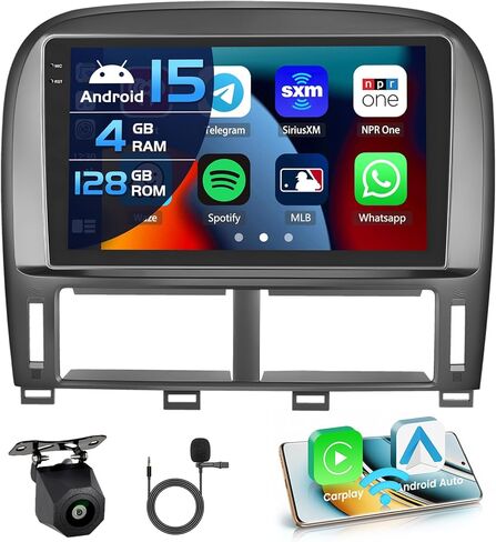 4G 128G for Lexus LS430 2001-2006 Radio CarPlay 9" Incell Touchscreen Car Stereo Android 15 Android Auto Bluetooth 5.0 GPS WiFi 15UI Backup Camera in Saudi Arabia