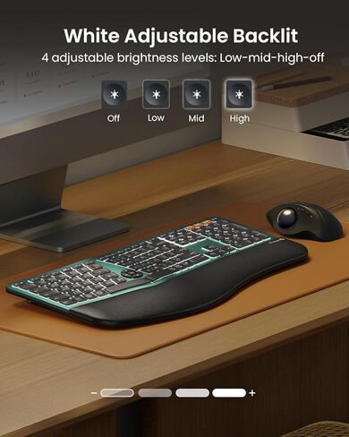 ProtoArc EK01 Plus Backlit Bluetooth Ergonomic Keyboard Green with MP50 Ergonomic Mouse Pad with Wrist Rest Black in Kuwait