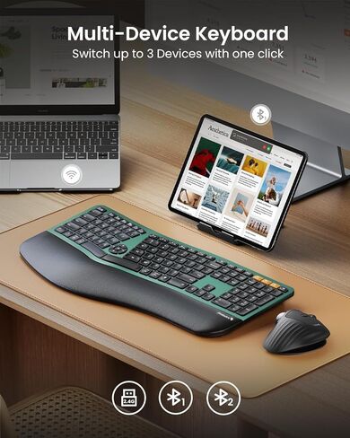 ProtoArc EK01 Plus Backlit Bluetooth Ergonomic Keyboard Green with MP50 Ergonomic Mouse Pad with Wrist Rest Black in Kuwait