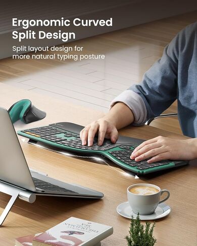 ProtoArc EK01 Plus Backlit Bluetooth Ergonomic Keyboard Green with MP50 Ergonomic Mouse Pad with Wrist Rest Black in Kuwait