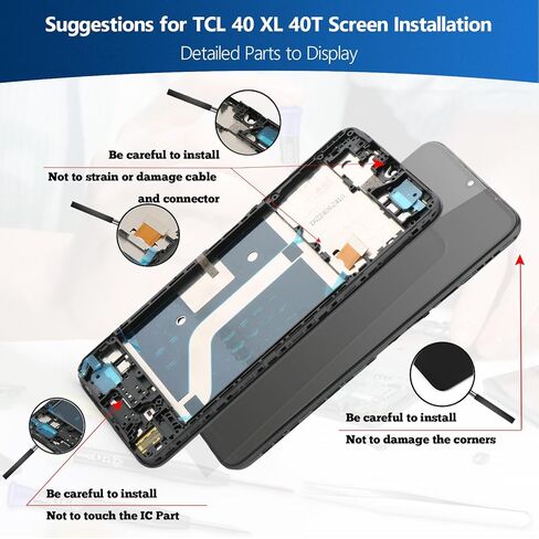 شاشة LCD لشاشة TCL 40XL مجموعة رقمية تعمل باللمس لجزء استبدال الشاشة TCL 40 XL 40T T608DL T608M مع أدوات (أسود مع إطار) in Kuwait