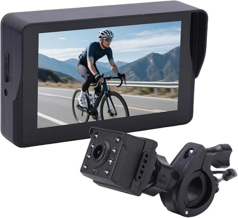 Rear View Camera Recorder, 1080P Handlebar Bike Camera with 5in HD Monitor, 110 Angle View, Night Vision, Backup Front Viewing Cam for Mountains Ebikes Road Bike in Saudi Arabia