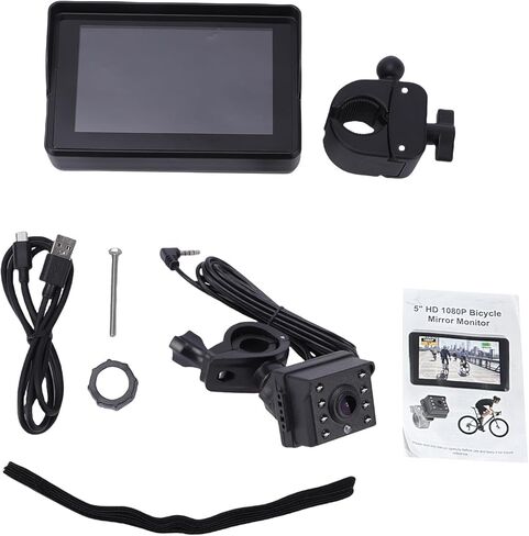 Rear View Camera Recorder, 1080P Handlebar Bike Camera with 5in HD Monitor, 110 Angle View, Night Vision, Backup Front Viewing Cam for Mountains Ebikes Road Bike in Saudi Arabia