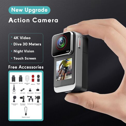 Diyeeni Action Camera 4K30fps with 32G SD Card, HD Water Proof EIS 98.4ft Underwater Cameras 20MP WiFi Camera 140 Remote Control Sports Cameras with Various Accessories in Saudi Arabia